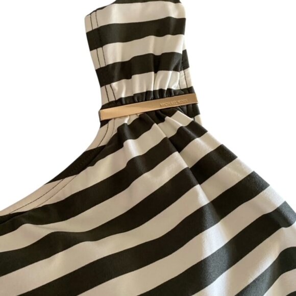 Michael Kors Olive Striped One Shoulder Swimsuit 10 - Picture 4 of 4